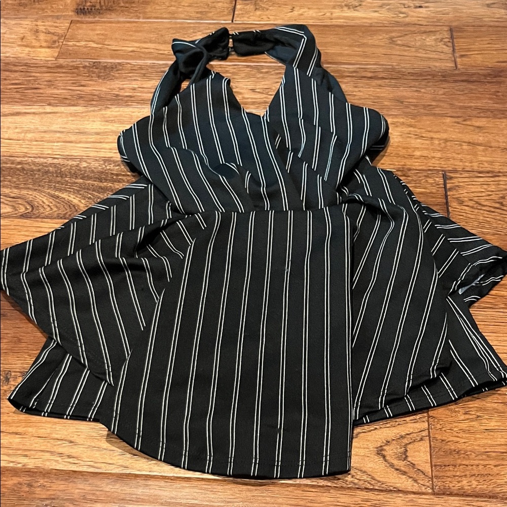 See You Monday Black and White Striped Halter Jumpsuit